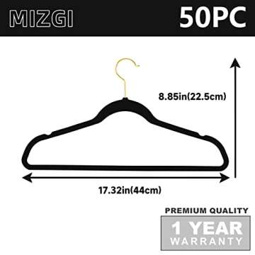 MIZGI Premium Velvet Hangers Pack 50 Pcs Heavyduty - Non Slip Slimline - Velvet Suit Hangers Black - Gold Hooks,Space Saving Clothes Hangers …