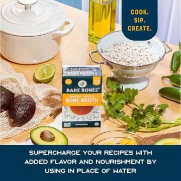 Bare Bones Organic Chicken Bone Broth | Pasture Raised Protein & Collagen Rich Broth for Cooking & Sipping | No Artificial Flavors Non-GMO Gluten-Free Dairy-Free Keto & Paleo Friendly | 16oz