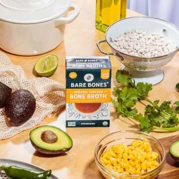Bare Bones Organic Chicken Bone Broth | Pasture Raised Protein & Collagen Rich Broth for Cooking & Sipping | No Artificial Flavors Non-GMO Gluten-Free Dairy-Free Keto & Paleo Friendly | 16oz