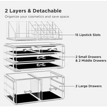 HBlife Acrylic Clear Dustproof Makeup Storage Organizer Drawers Large Skin Care Cosmetic Display Cas...