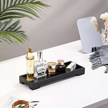 Luxspire Bathroom Vanity Tray, Resin Black Bathroom Tray Toilet Tank Tray, 11 x 4 inch Kitchen Sink Trays, Countertop Organizer for Candles Soap Towel Perfume Holder Jewelry Dish, Small, Matte Black