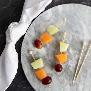 Eco-friendly Wooden Ball Food Picks (Pack of 100) - Sustainable Skewers And Bamboo Picks for Charcut...