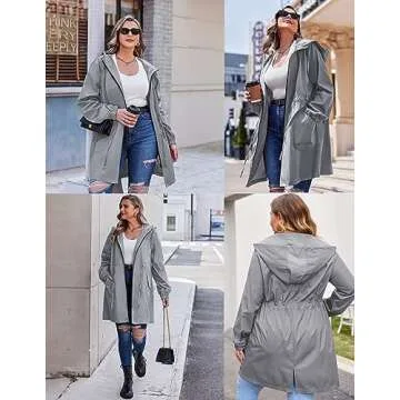 IN'VOLAND Women's Rain Jacket Plus Size Long Raincoat Lightweight Hooded Windbreaker Waterproof Jackets with Pockets