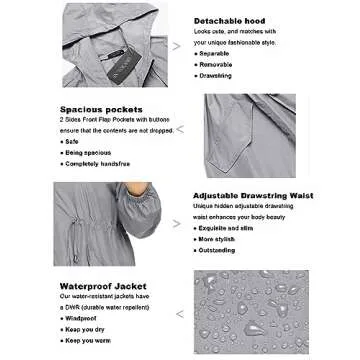IN'VOLAND Women's Rain Jacket Plus Size Long Raincoat Lightweight Hooded Windbreaker Waterproof Jackets with Pockets
