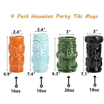 Peohud 4 Pack Ceramic Tiki Mugs for Exotic Cocktails, Perfect for Parties