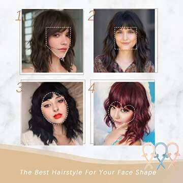 Nnzes Black Wavy Wigs with Bangs Women’s Short Black Bob Wig Synthetic Natural Looking Heat Resistant Fiber Hair