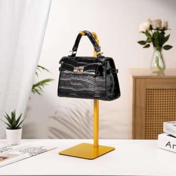 Josmimic Purse Holder Handbag Display Stand: Gold Hanger Rack for Bags, Purses, and Wreath, Adjustab...