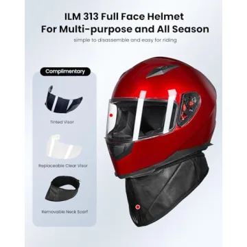 ILM Full Face Motorcycle Helmet with 2 Visors and Scarf