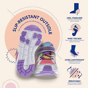 TSUKIHOSHI 3584 Rainbow Strap-Closure Machine-Washable Child Sneaker Shoe with Wide Toe Box and Slip-Resistant, Non-Marking Outsole - Silver/Lavender, 11.5 Little Kid (4-8 Years)