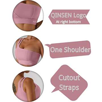 QINSEN Womens One Shoulder Yoga Bra Cutout Straps Athletic Sports Running Workout Top