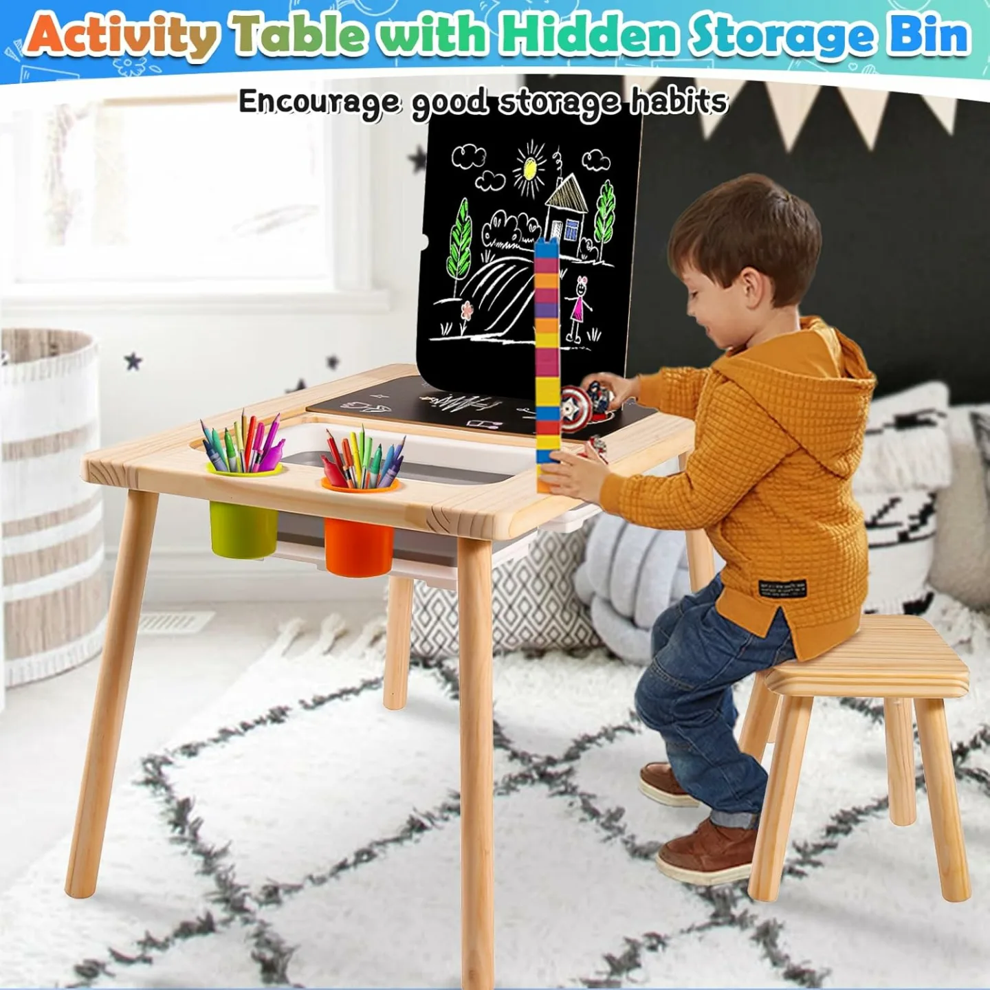 Kids Sensory Table with Stools and Storage Bins