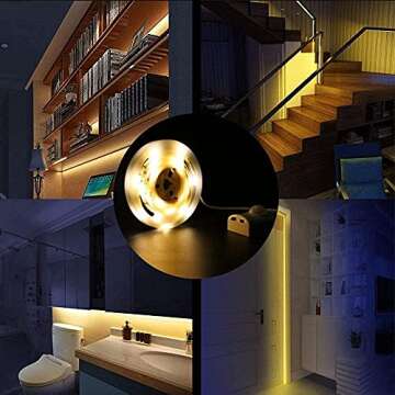 LUXJET 1M Rechargeable Motion Sensor Wardrobe Light, Flexible LED Strip with 30LED, PIR and Light Se...