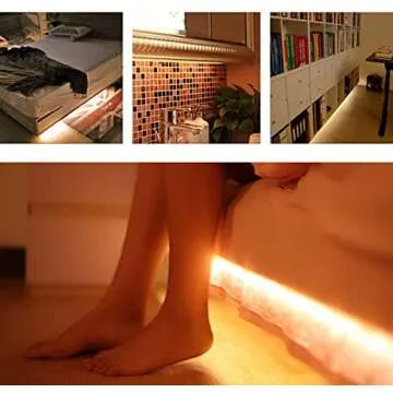 LUXJET 1M Rechargeable Motion Sensor Wardrobe Light, Flexible LED Strip with 30LED, PIR and Light Sensor, Warmwhite Night Light for Wall Closet Cabinet (1mr)