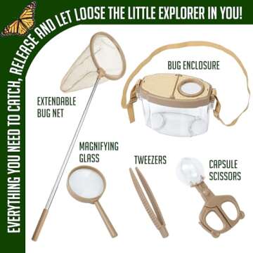 Montessori Mama Kids' Bug Catching Kit - Complete Insect Exploration Set with Habitat, Extendable Net, Magnifying Tools & Carry Strap - Educational Outdoor Adventure Gift