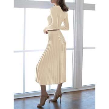 Pink Queen Women‘s 2 Piece Skirt Set Knit Outfit Sweater Crop Top Vacation Night Club Slit Midi Long Dress Apricot XL