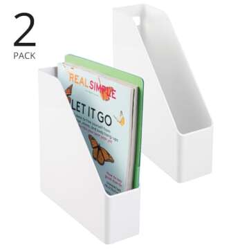 mDesign Plastic Slim Vertical File Folder Storage Organizer Bin with Handle - Hold Notebooks, Binder...