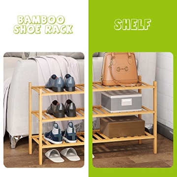 BMOSU Bamboo Shoe Rack - Stylish & Stackable Organizer