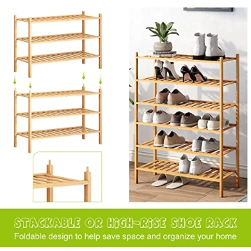 BMOSU Bamboo Shoe Rack - Stylish & Stackable Organizer