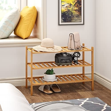 BMOSU Bamboo Shoe Rack - Stylish & Stackable Organizer