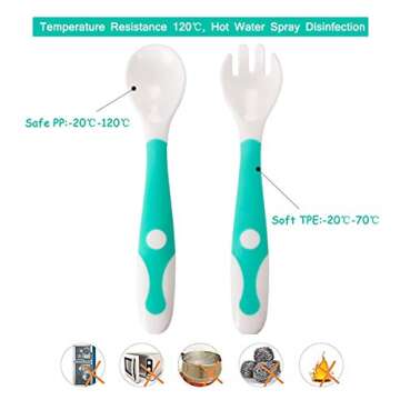 Baby Utensils Spoon Fork Set with Travel Safe Case Toddler Babies Children Feeding Training Spoon Easy Grip Heat-Resistant Bendable Self Feeding Learning Spoon (1 Spoon, 1 Fork)