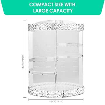 360 Rotating Makeup Organizer, Vanity Adjustable Cosmetic Storage Organizers Large Capacity Makeup D...