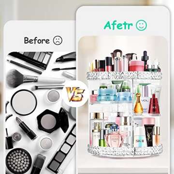 360 Rotating Makeup Organizer, Vanity Adjustable Cosmetic Storage Organizers Large Capacity Makeup Display Case for Bedroom Bathroom Clear Acrylic Organizer Container for Cosmetic Brushes Lipsticks