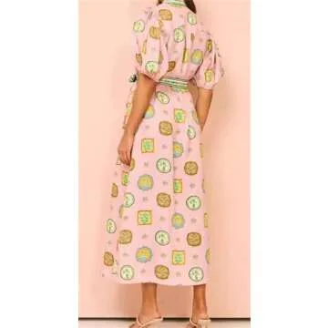 Qikaka Women's Puff Sleeve Printed Bodycon Dress