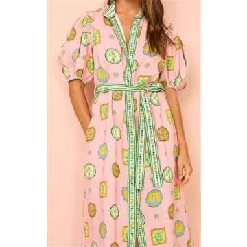 Qikaka Women's Puff Sleeve Printed Bodycon Dress