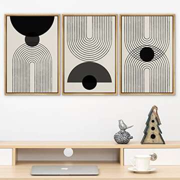 SIGNLEADER Framed Canvas Print Wall Art Black Semi-Circle an Line Parabola Abstract Shapes Illustrat...