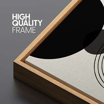 SIGNLEADER Framed Canvas Print Wall Art Black Semi-Circle an Line Parabola Abstract Shapes Illustrations Modern Art Minimalist Edgy Black and White for Living Room, Bedroom, Office - 16"x24"x3 NATURAL