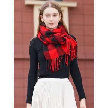 Wander Agio Women's Fashion Long Shawl Winter Warm Lattice Large Scarf Small Plaid Red Black