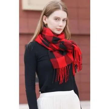Wander Agio Women's Fashion Long Shawl Winter Warm Lattice Large Scarf Small Plaid Red Black
