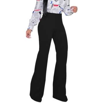 PINSV Women's High Waisted Stretchy Bootcut Pull On Dress Pants Casual Work Pants 3257 Black XXL