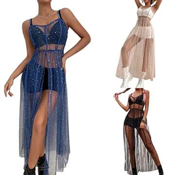 Stylish Sexy Women Mesh Dress Cover Up with High Split for Summer Parties