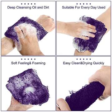 Geiserailie African Long Bathing Net Sponge Long Shower Body Scrubber Back Scrubber Skin Smoother Net Bathing Sponge for Daily Use or Stocking Stuffer(Purple)