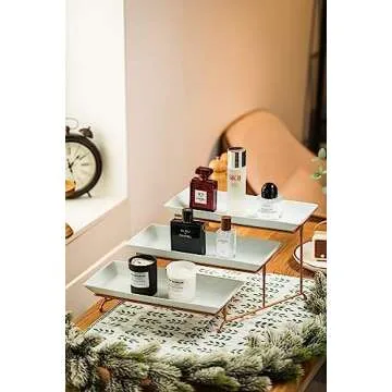 LAUCHUH Large 3 Tier Serving Stand Tiered Serving Trays Collapsible Sturdier Rack with 3 Porcelain Serving Platters for Fruit Dessert Presentation Valentine's Day Christmas Party Display Set, 14 Inch