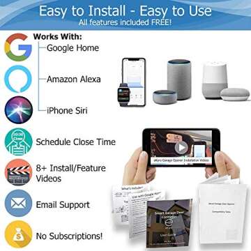 eKyro Smart Garage Door Opener - Universal WiFi Remote Controller Compatible with Alexa, Google Home, iPhone, Siri, Android, Door Left Open Alert, Door Security Systems, Updated Model