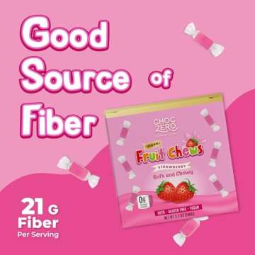 ChocZero Sugar Free Strawberry Fruit Chews, Keto, Vegan, All Natural, Soft and Chewy Low Carb Candy, 3.5 Ounce Box (Pack of 1)