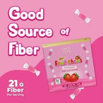 ChocZero Sugar Free Strawberry Fruit Chews, Keto, Vegan, All Natural, Soft and Chewy Low Carb Candy, 3.5 Ounce Box (Pack of 1)