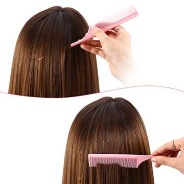 Leinuosen 3 Pack Carbon Fiber Rat Tail Styling Comb, Heat Resistant Anti Static Teasing Comb for Back Combing Root Teasing Adding Volume Evening Styling (Pink)