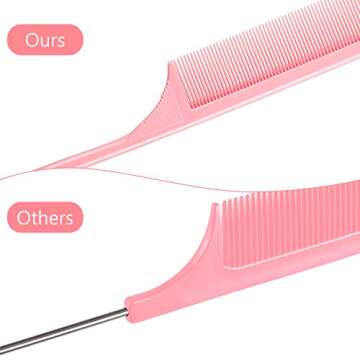 Leinuosen 3 Pack Carbon Fiber Rat Tail Styling Comb, Heat Resistant Anti Static Teasing Comb for Back Combing Root Teasing Adding Volume Evening Styling (Pink)