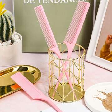 Leinuosen 3 Pack Carbon Fiber Rat Tail Styling Comb, Heat Resistant Anti Static Teasing Comb for Back Combing Root Teasing Adding Volume Evening Styling (Pink)