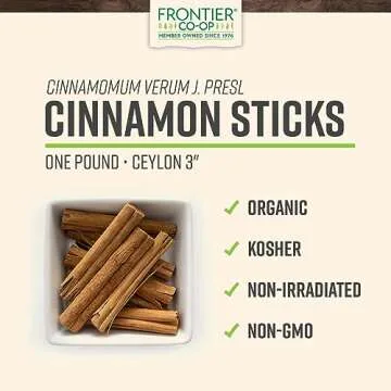 Frontier Co-op Organic Ceylon Cinnamon Sticks - 1lb for Baking, Drinks & Crafts