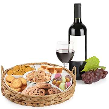 AVLA Ceramic Serving Tray with 6 Snack Bowls and Handle