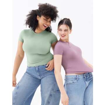 PUMIEY Summer Tops for Women Slim Fit Short Sleeve T Shirts Sexy Y2K Crop Top, Sage Small