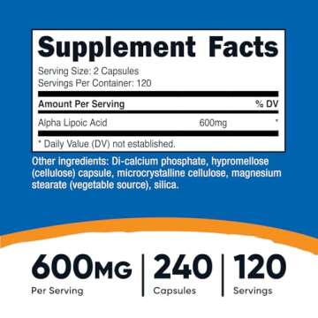 Nutricost Alpha Lipoic Acid 600mg Per Serving, 240 Capsules - Gluten Free, Vegetarian Capsules, Soy ...