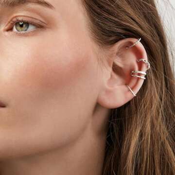 Ear Cuffs 925 Sterling Silver Non Piercing Ear Conch Clip on Cartilage Earrings for Women | 4 Variou...