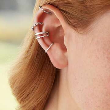 Ear Cuffs 925 Sterling Silver Non Piercing Ear Conch Clip on Cartilage Earrings for Women | 4 Various Styles