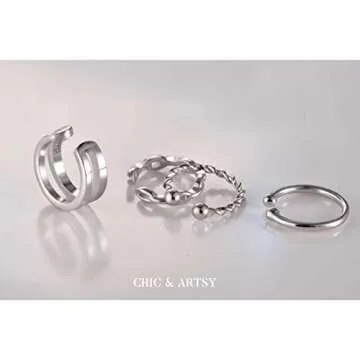Ear Cuffs 925 Sterling Silver Non Piercing Ear Conch Clip on Cartilage Earrings for Women | 4 Various Styles