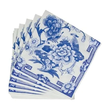 Elegant Caspari Blue and White Dinner Napkins 20-Pack